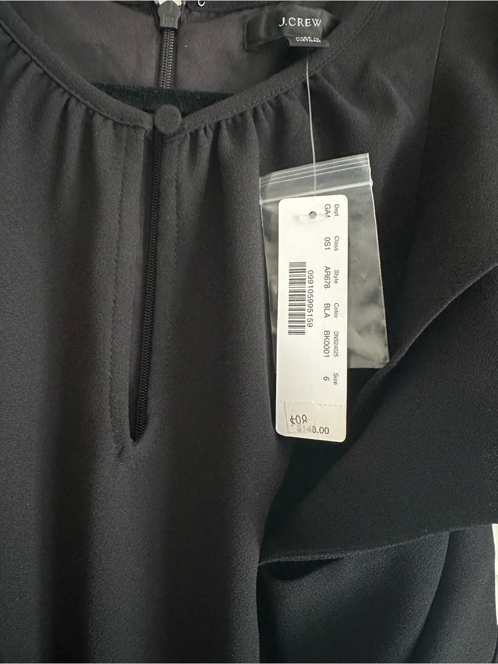 J. Crew Black Ruffle-Sleeve Romper with Waist Tie